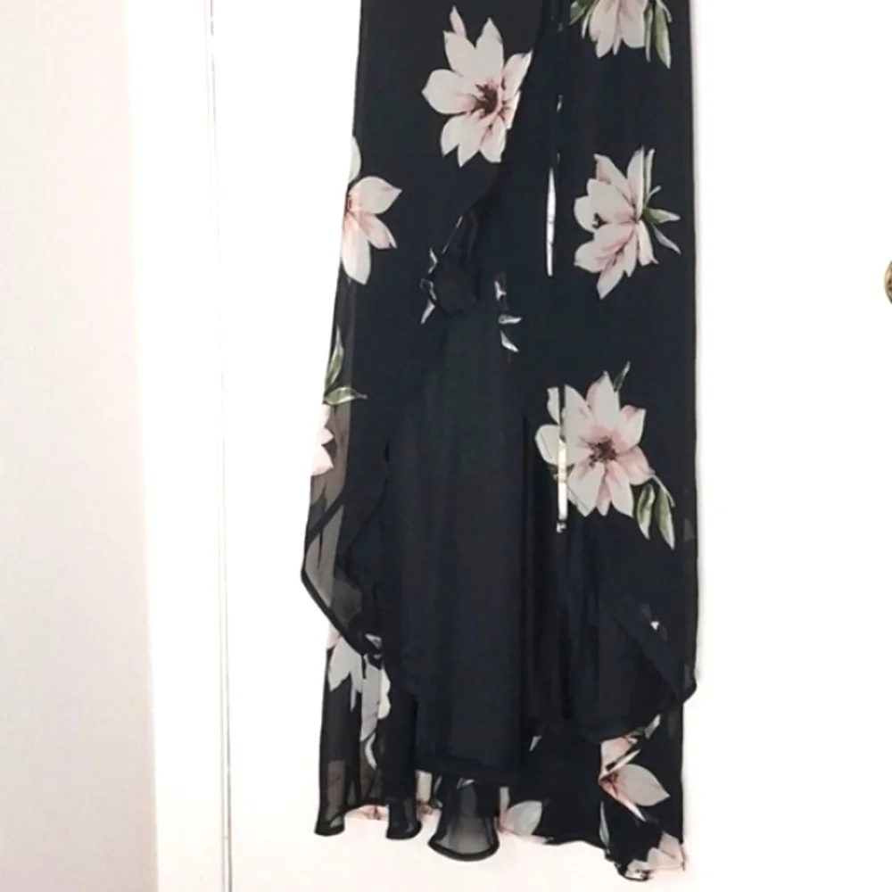 Lulus All Mine Dress Floral Wrap Maxi Dress High-Low Black Size XS